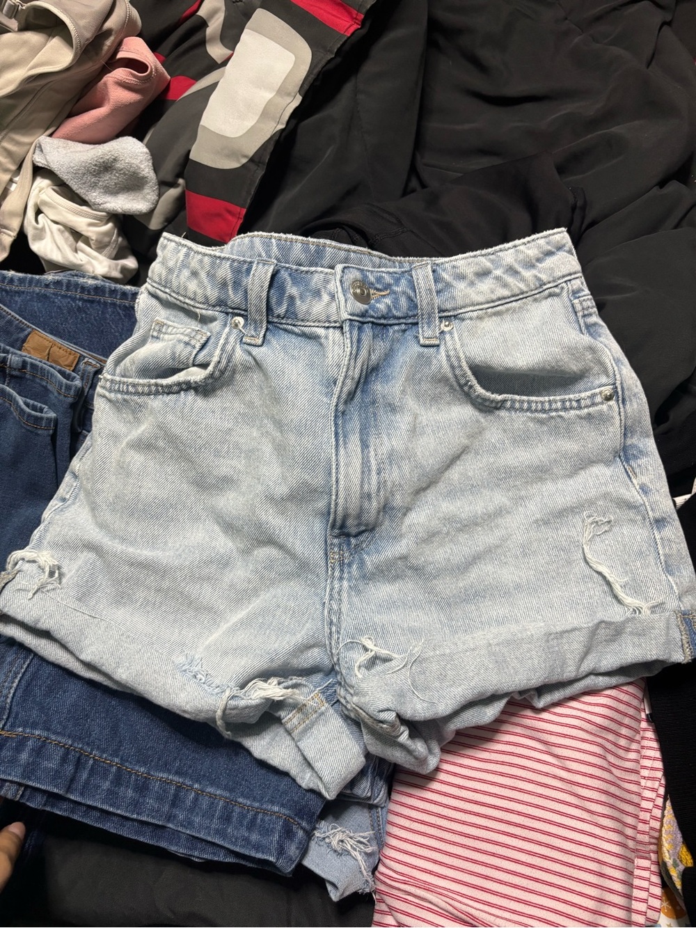 H&M Light Blue Distressed High-Rise Denim Shorts
